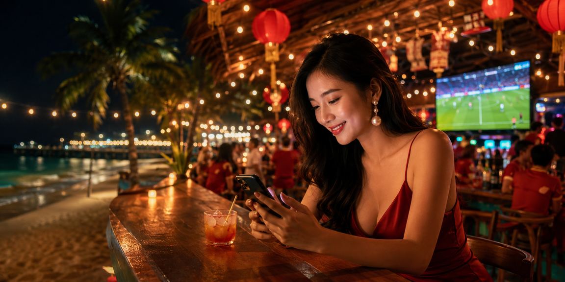 Người dùng tận hưởng trò chơi slot trên bãi biển Phú Quốc với không khí thư giãn